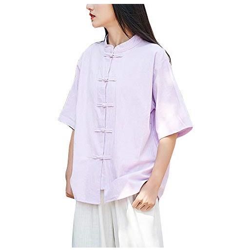 Mengyu donna camicetta camicie stile cinese kung fu lino ma