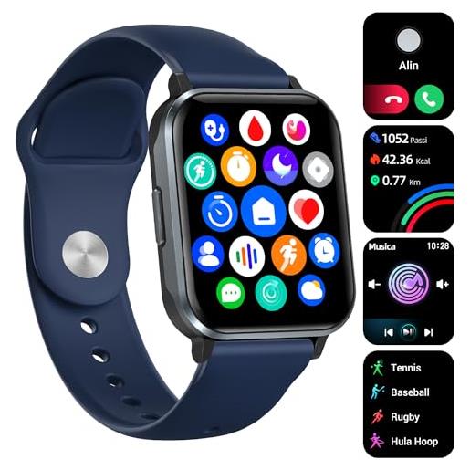 Gardien smartwatch, chiamate bluetooth orologio fitness uomo donna 1.83 smart watch con contapassi cardiofrequenzimetro spo2 impermeabil ip68 per android ios (blu)