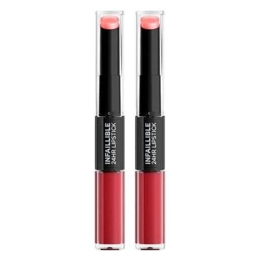 L'OREAL PARIS l'oréal paris infaillible 24h lipstick rossetto liquido 2in1 lunga tenuta con balsamo idratante con gel ialuronico colore 502 red to stay - 2 cosmetici