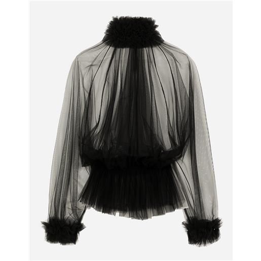 Dolce & Gabbana blusa in tulle con volant su collo e polsi