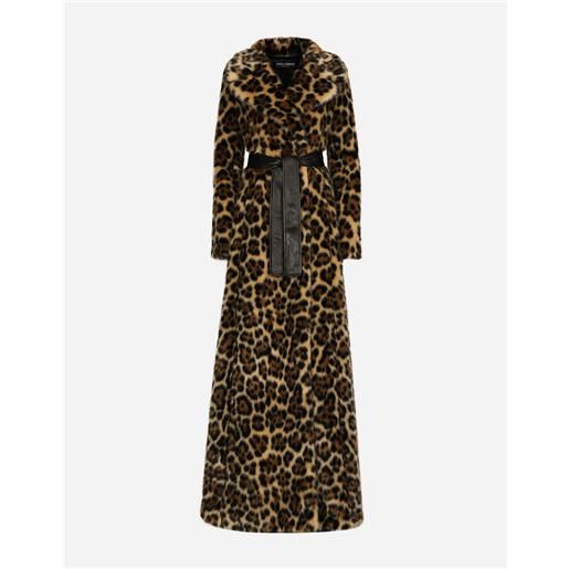 Dolce & Gabbana cappotto lungo in ecopelliccia stampa leo