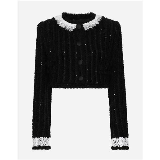 Dolce & Gabbana giacca corta in tweed ricamo micropaillettes