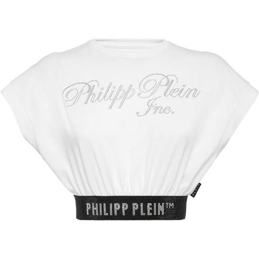 Philipp Plein t-shirt crop con strass - bianco