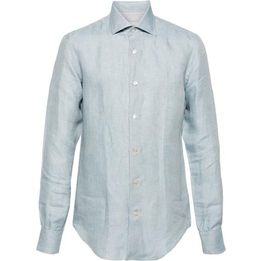 Eleventy cutaway-collar linen shirt - blu