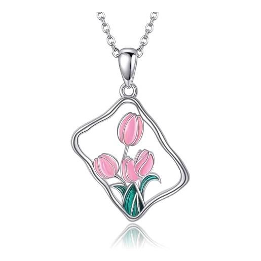VENACOLY collana a tulipano, in argento sterling con ciondolo a forma di tulipano, idea regalo per donna, argento sterling, nessuna pietra preziosa