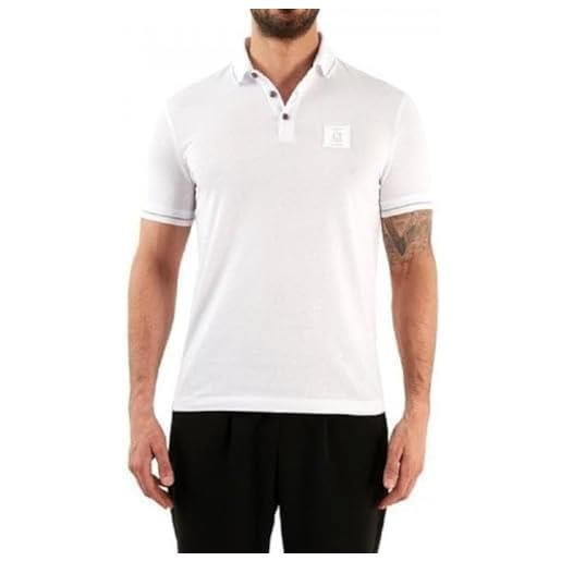 Emporio Armani armani exchange polo in jersey di cotone, vestibilità normale, con logo metallico, bianco, xl uomo