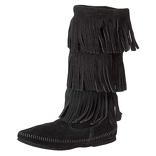 Minnetonka - 3-layer fringe boot, stivali e stivaletti, donna, nero (black), 36