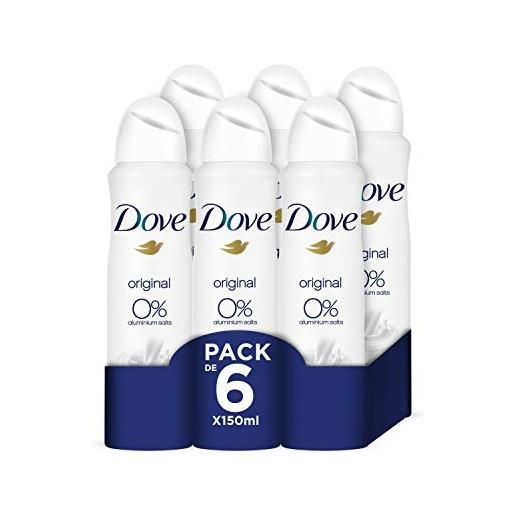 Dove 0% sali original deodorante spray corpo 6 bottiglie di 150 ml