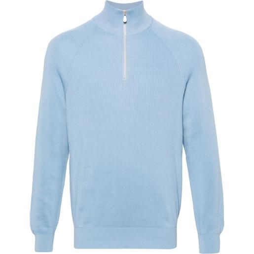 Brunello Cucinelli maglione a coste con mezza zip - blu