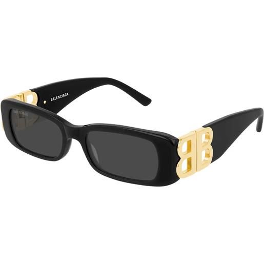 Balenciaga bb0096s 001 rettangolari - occhiali da sole donna nero oro