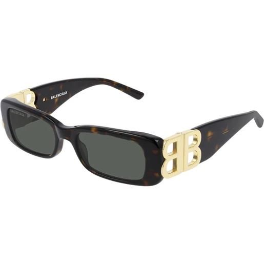 Balenciaga bb0096s 002 rettangolari - occhiali da sole donna havana/tartarugato oro