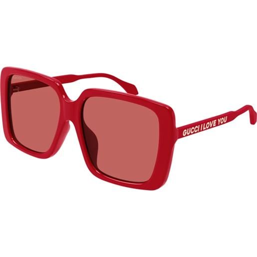 Gucci gg0567san 005 squadrati - occhiali da sole rosso