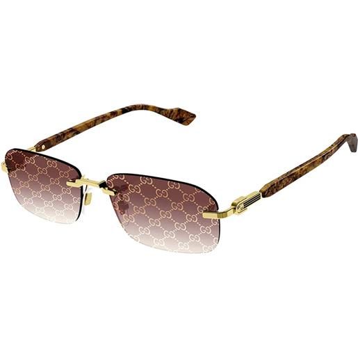 Gucci gg1221s 004 rettangolari - occhiali da sole uomo oro havana