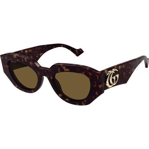 Gucci gg1421s 002 geometrici - occhiali da sole donna havana