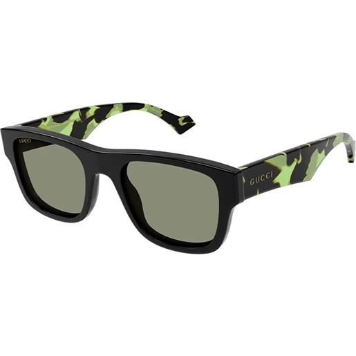 Gucci gg1427s 005 rettangolari - occhiali da sole uomo nero-verde