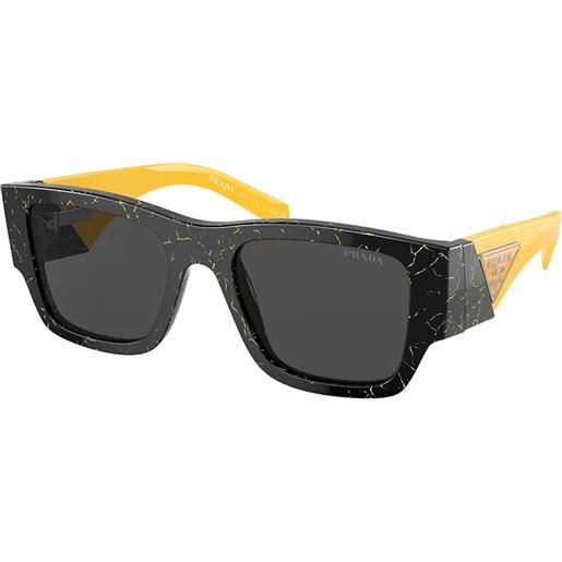 Prada pr10zs 19d5s0 rettangolari - occhiali da sole uomo nero giallo
