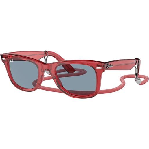 Ray-Ban wayfarer rb2140 661456 squadrati - occhiali da sole unisex rosso trasparente