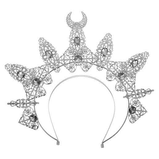 FRCOLOR halo corona luna dea cerchietto gioielli ala casco con foglie fiore decor costume argento