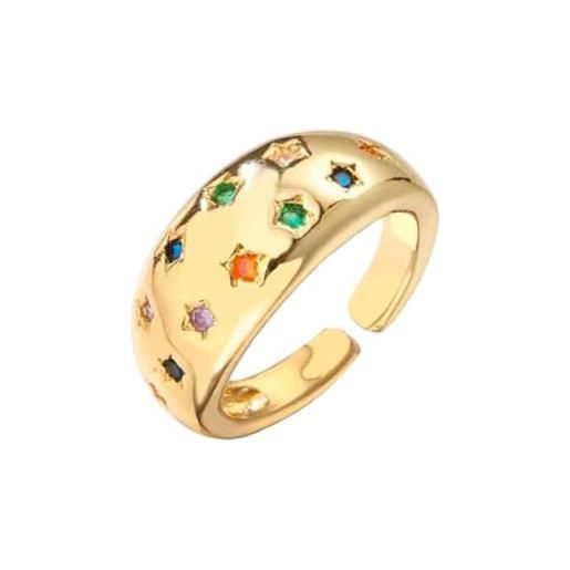 GOLDENCAT anello daila color, anello con zirconi, anello dorato multicolore, anello adattabile, anello zircone multicolore, diametro interno 17,3 mm adattabile, regolabile, ottone, placcato in oro 18