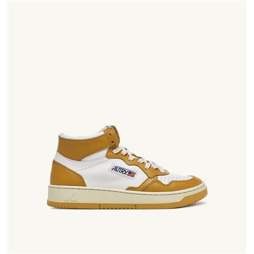 autry sneakers medalist mid in pelle bianco giallo