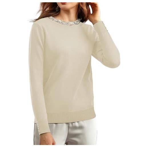 MTROTE HXUE pullover in rilievo maglione da donna girocollo a maniche lunghe a maglia primavera sottile temperamento basso camicia, bianco, taglia unica
