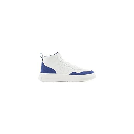 Armani Exchange comfort fit, pelle scamosciata, logo side sewn, scarpe da ginnastica donna, bianco/blu, 38 eu