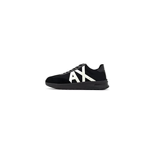 Armani Exchange men's dusseldorf contrast logo, sneaker, scarpe da ginnastica uomo, nero/bianco (black/black/off whit), 42 eu