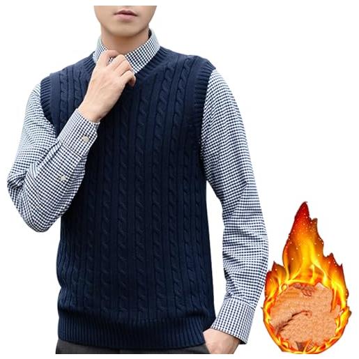 MANBOZIXi maglione senza maniche uomo con pile gilet da uomo con scollo a v, blu 3xl