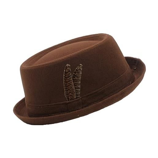 Lmtossey cappello da uomo e da donna in misto lana misto lana con fascia in piume, cappello pork pie, cappello da sole, cappello vintage stile street