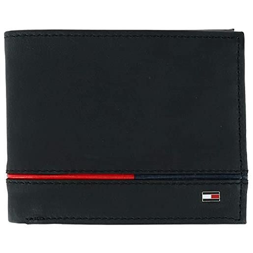 Tommy Hilfiger portafoglio da uomo in pelle leif rfid bifold con flip id, black, taglia unica