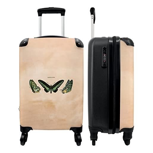 NoBoringSuitcases.com® valigia trolley bagaglio a mano piccola valigia da viaggio con 4 ruote - farfalla - verde - vintage - illustrazione - arte - valigia cabina - bagaglio da tavola