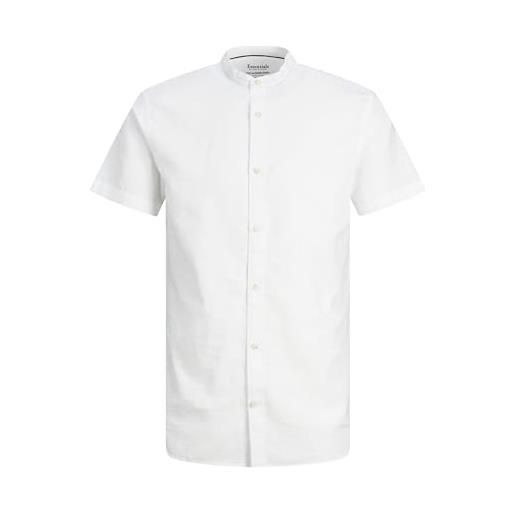 JACK & JONES jjesummer band linen blend maglietta ss sn camicia, bianco, s uomo