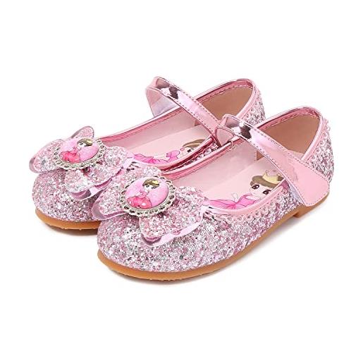 YOSICIL elsa principessa scarpe ragazze con paillettes frozen principessa costume sandali con tacco in velcro scarpe da festa compleanni di halloween, rosa1,24
