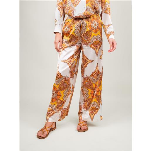 Andrea Morando Boutique pantalone a palazzo fantasia arancio e bianco