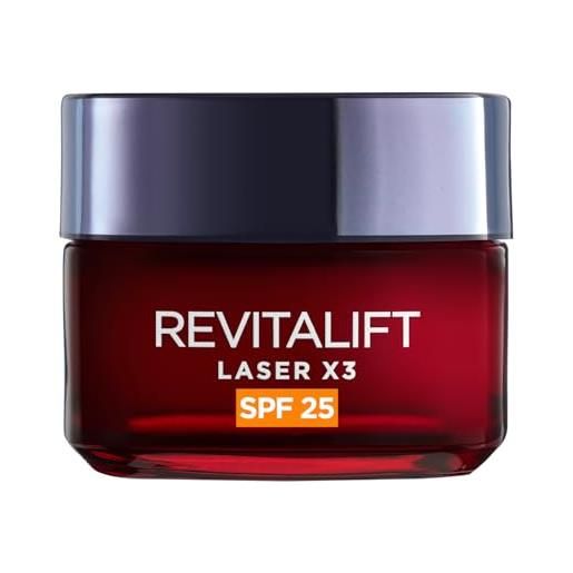 L'Oréal Paris revitalift laser x3 crema giorno antirughe con spf 25 - tripla azione - vitamina c, acido ialuronico, pro-retinolo - 50 ml