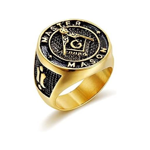 MayiaHey anello massonico massonico da uomo, anello massonico con simbolo massonico placcato oro, bussola massonica, gioielli massonici, bussola quadrata, anello di amuleto religioso, 18.9, metallo