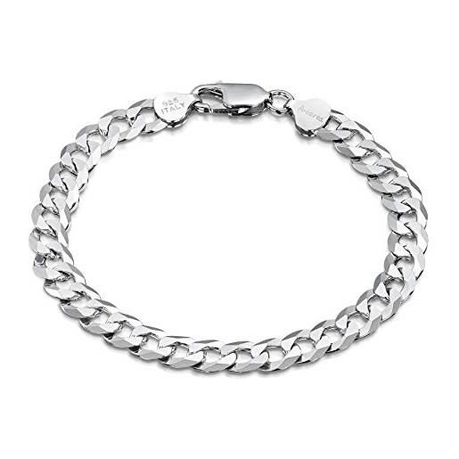 Amberta bracciale moderno per uomo in argento sterling 925 - braccialetto maglia barbazzale 8 mm alla moda - idea regalo per anniversario, festa del papa' - misura 20 cm