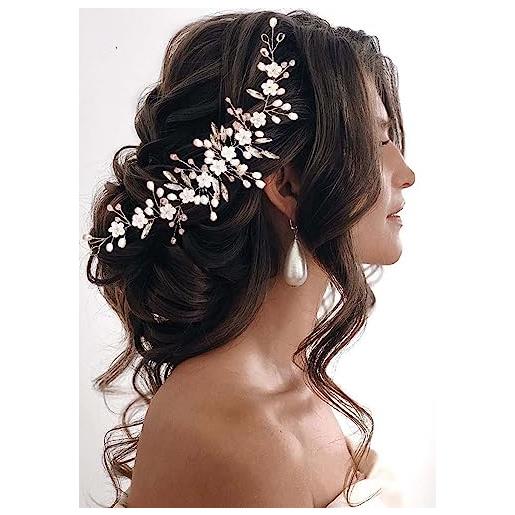 Unicra fiore sposa capelli da sposa vite argento cristallo accessori per capelli perla copricapo da sposa per donne e damigella d'onore