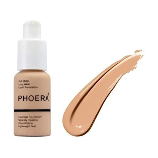 Phoera aquapurity Phoera® - fondotinta a copertura completa, morbido e opaco, correttore per il controllo degli oli, 30 ml, crema liscia a lunga durata (102 nude)