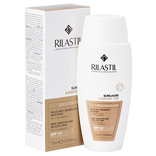 Rilastil sunlaude comfort 100 md - emulsione fluida di protezione solare per pelle sensibile, trasparente, 75 millilitri