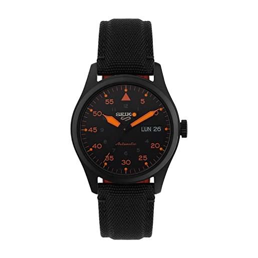 Seiko 5 sport fliger orologio automatico nero e arancione srph33k1