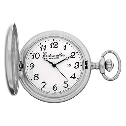 Eichmüller 35167 - orologio da tasca con catena e datario, analogico, al quarzo, colore: argento lucido
