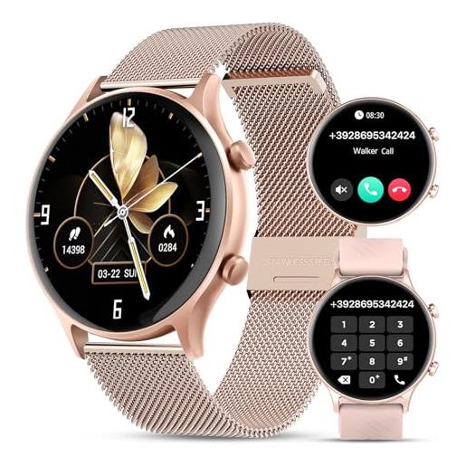 WalkerFit smartwatch donna chiamata bluetooth: 1.39" orologio smartwatch donna con cardiofrequenzimetro/sonno/spo2/120+ modalità sport, 2 cinturini, impermeabile fitness smart watch per android ios