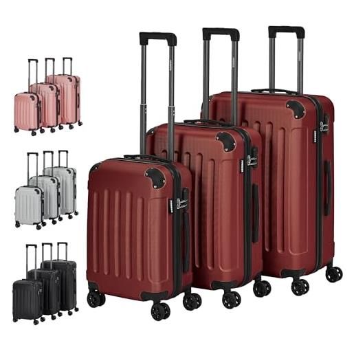 Arebos set di 3 valigie da viaggio, custodia rigida in abs, trolley con manico telescopico, con chiusura lampo, ruote a 360°, m-l-xl, colore: rosso, kofferset m+l+xl, valigetta rigida