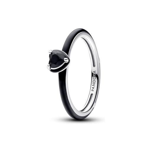 PANDORA me heart sterling silver ring with black crystal and black enamel, 58
