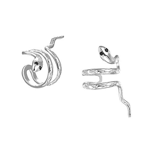 Epinki orecchini argento 925 cerchio piccoli, serpente argento con zirconi nero ear cuff donna