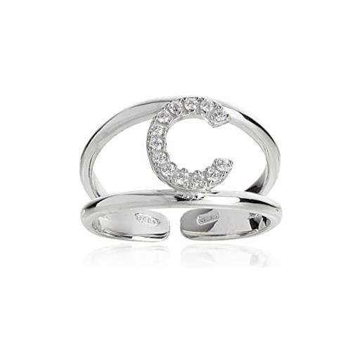 Artlinea, anello in argento 925 sterling, gioiello personalizzato con la lettera c maiuscola, con pavé zirconi, retro aperto con misura regolabile 12-18, made in italy
