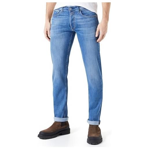 Replay jeans dritti grover da uomo con elasticità, blu (dark blue 007), 32w / 34l