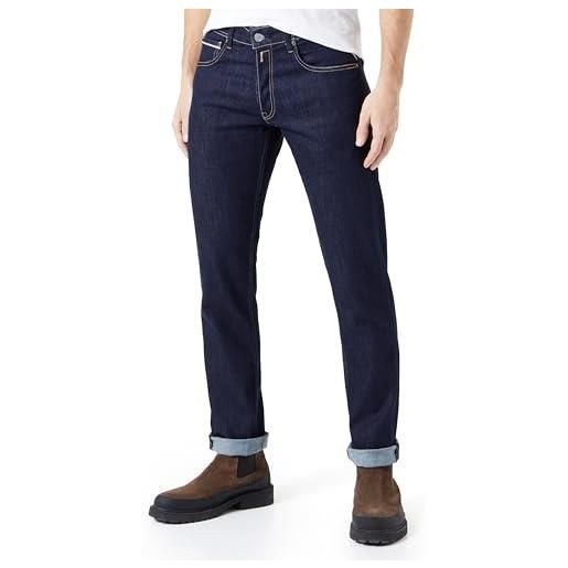 Replay jeans dritti grover da uomo con elasticità, blu (blu medio 009), 36w / 30l