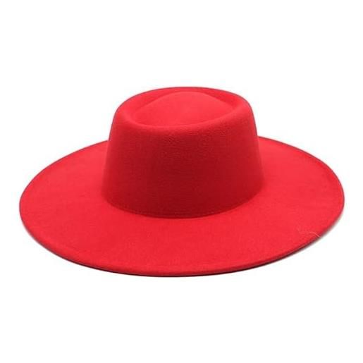 TAHALI rzl cappelli a bombetta nuovo cappello a cilindro jazz in lana autunno e inverno, cappello a cilindro con anello concavo-convesso da donna, cappello in feltro a tesa larga da 9,5 cm ( colore: rosso )